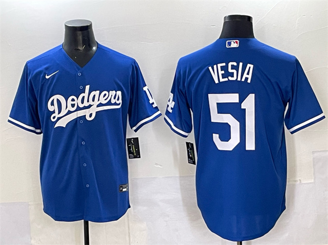 Men's Blue Los Angeles Dodgers #51 Alex Vesia Cool Base Stitched Baseball Jersey